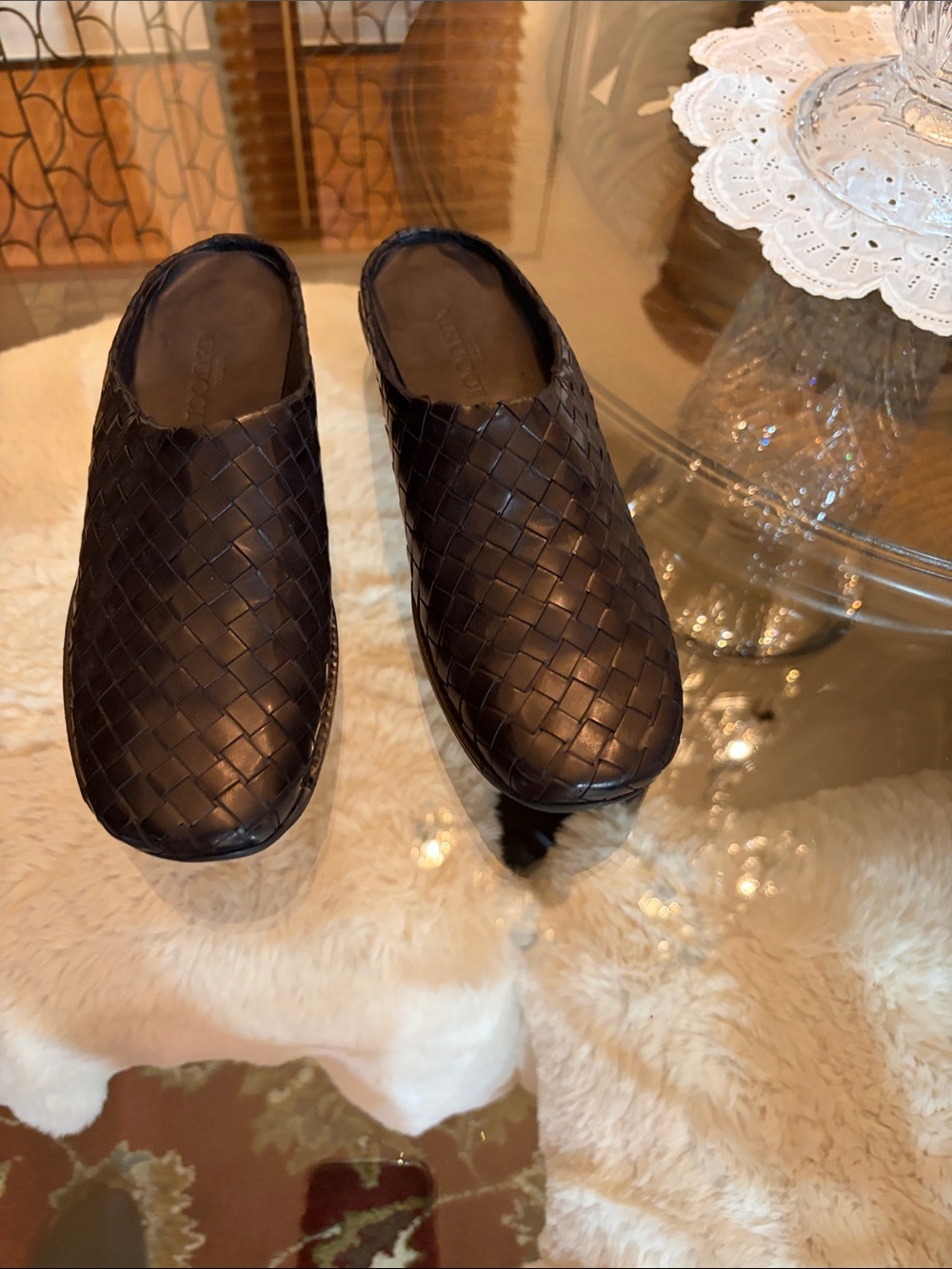 Sesto Meucci Black Woven Leather Slip-On Flats